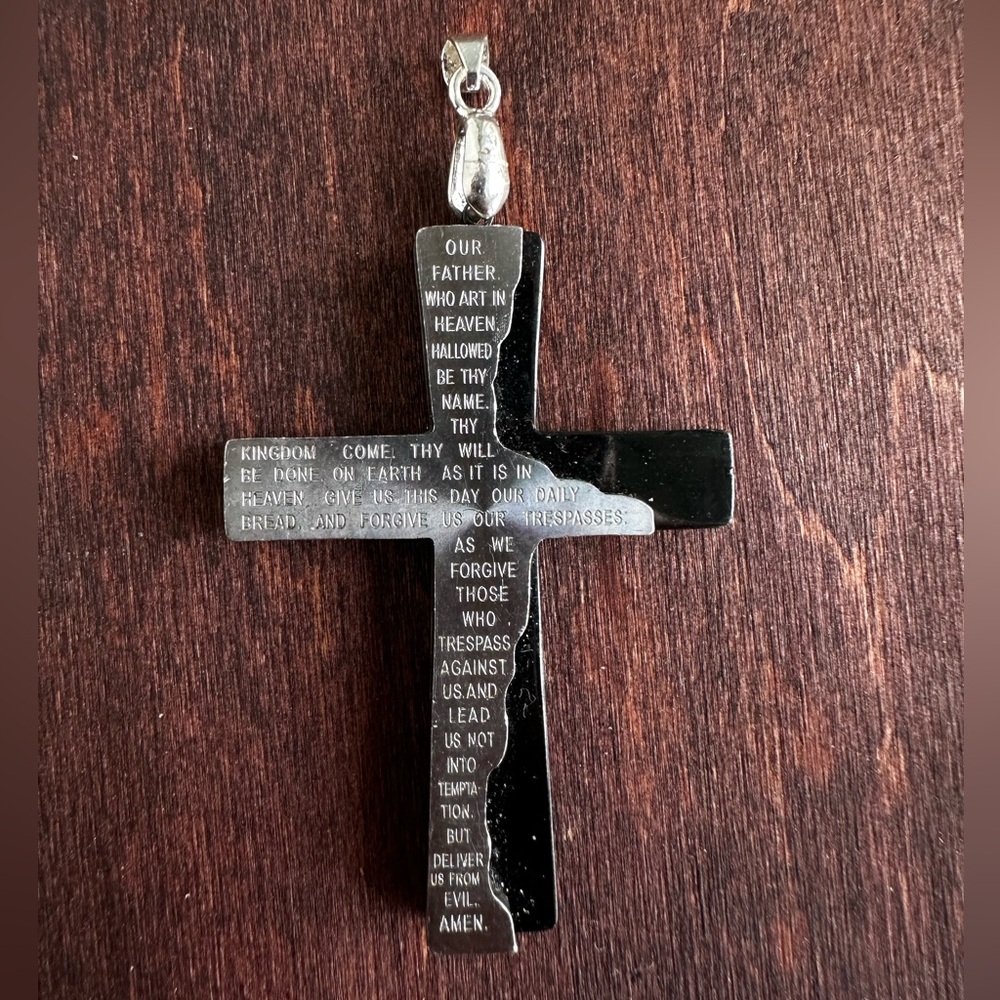 Big Black and Silver Cross Pendant with 925 clasp